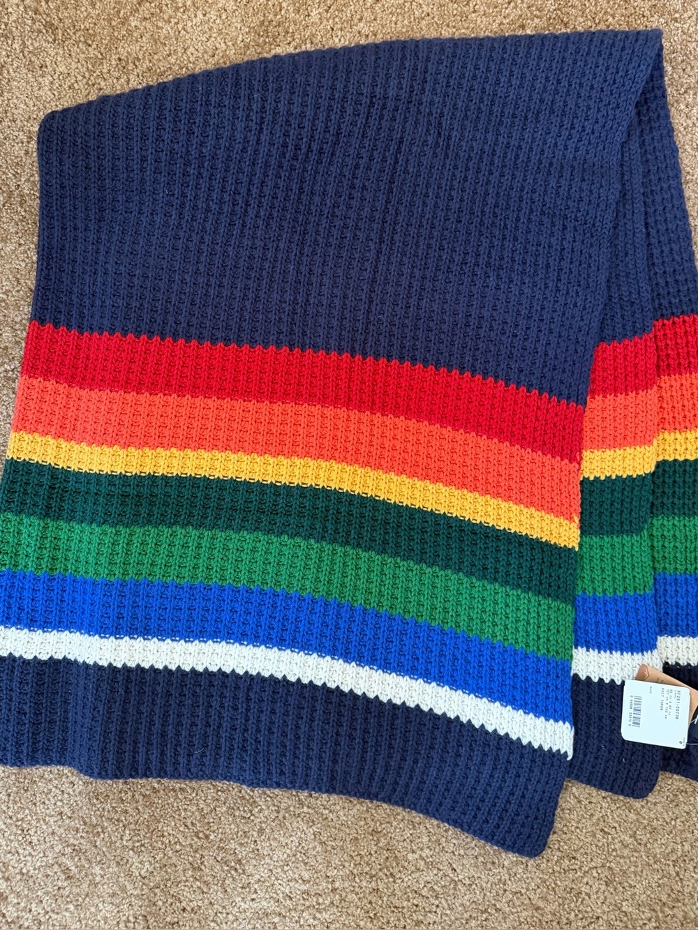 Pendleton Blanket Throw 62”x50” Cotton + Wool Home Collection Navy Rainbow